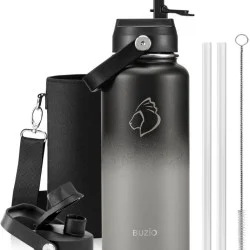 Buzio Duet Series Water Bottle with 2 Lids and Sleeve 1L - Shadow